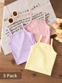 SHEIN 3件套女婴提花吊带背心。无袖设计，清爽透气，可爱时尚，马卡龙粉彩色系，甜美明亮，百搭实用。面料柔软舒适，休闲可爱风格，适合春夏外出、户外玩耍、度假、日常穿着和旅行。 - 彩色 - 查看 6