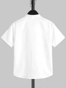 SHEIN 男童纯色短袖休闲前开襟衬衫，夏季日常穿着 - 白色 - 查看 2