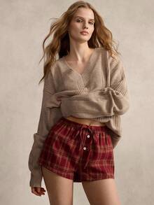 女士格子抽绳宽松舒适透气睡裤 - 彩色 - 查看 2