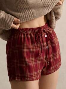 女士格子抽绳宽松舒适透气睡裤 - 彩色 - 查看 6