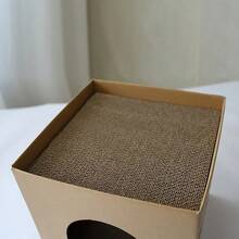 1pc Cat Bed & Scratching Board Combination, Cardboard Material In Natural Wood Color, Suitable For Small And Medium-Sized Cat Litter Box - Brown - View 3