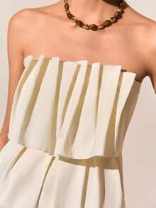 Poéselle Women's Elegant Pleated Strapless Top, Suitable For Summer Vacation And Dates - White - View 8