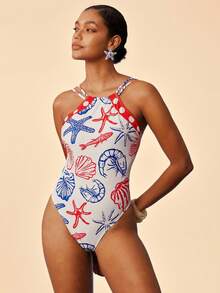 Travachic 1件装女士全印花露背连体泳衣 - 彩色 - 查看 3