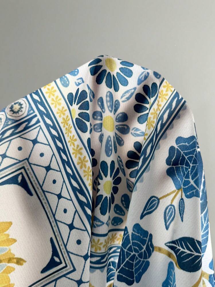 Plus Size Women Floral Print V-Neck Button Design Casual Shirt\Summer\Vacation Summer Tops Summer Outfits Summer Clothes  Spring  Spring Outfit Women Spring Clothes Country Style For Women Vacation Outfits Women  Seaside Retro Mannequin Window Display Graphic Tops