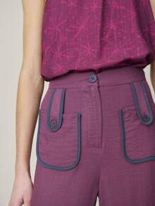 Nöista Wide-Leg Pants In Rdark Pink, Purple Feature Large Front Patch Pockets With Button Details And Dark Navy Contrast Piping. Spring, Summer, Woman. - Rusty Rose - View 5