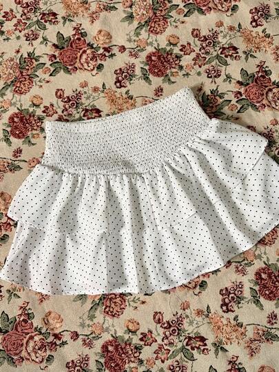 Glimmora Falda casual con cintura ceñida y estampado de lunares para mujer