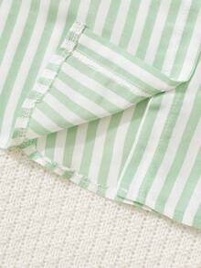 Sparklyn 2pcs/Set Big Girls' Spring/Autumn Striped Long Sleeve Shirt & Loose Light Blue Denim Jeans, Sweet Casual Outfit For Daily Wear - Green - View 3