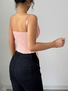 Rafferiza Valentine's Day Fashion Bow Transparent Strap Red Zipper Design Camisole - Baby Pink - View 2