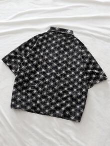 AXEPEAK Men's Simple Print Short Sleeve Shirt - Black - View 2