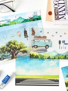 一套4张长款假日哑光宠物风景贴纸，高品质卡通贴纸，日记素材 - 套裝 - 查看 5