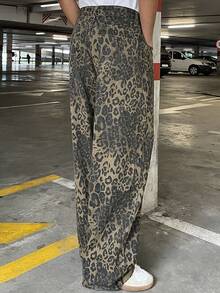 Ngobest Haus Ngobest Haus 男士豹纹牛仔裤，复古时尚休闲宽松直筒裤，垃圾摇滚 - 棕色 - 查看 2