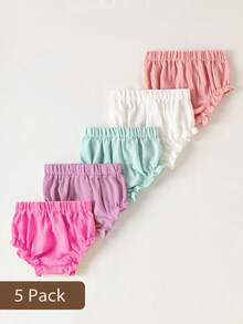 SHEIN 5pcs/Pack Baby Girls' Lightweight Floral Bloomers Casual Cute Training Pants Leggings, Summer - Multicolor - View 3