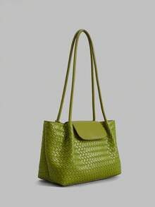 Ontre Fashion Women's Handbag, Embossed Woven PU Shoulder Bag - Green - View 2