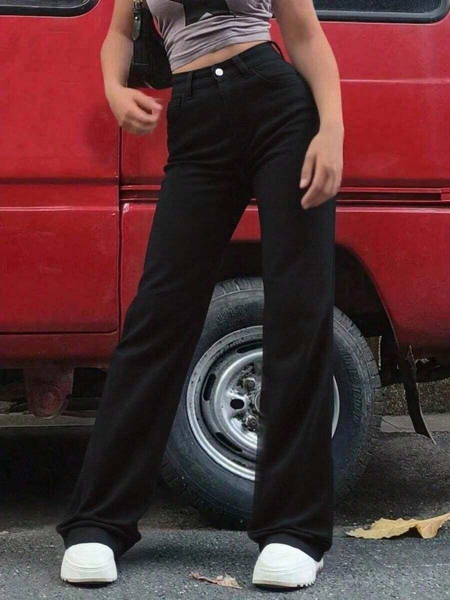YOKASA Jeans casuales de uso diario de ajuste regular para mujer, jeans holgados para mujer, vaqueros de cowgirl para mujer, para el Día de San Patricio, ropa urbana para mujer, jeans holgados brillantes, pantalones de fiesta, pantalones de pierna ancha, jeans de otoño para mujer - Azul - Ver 1