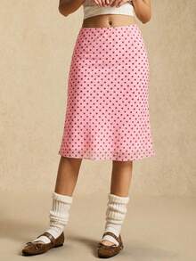 Easelle 2026春夏波点网纱半身裙，粉色系网纱，复古休闲风 - 粉色 - 查看 5