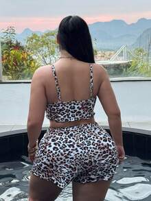 Swim SXY Costume da bagno bikini da donna taglie forti, 2 pezzi, con stampa leopardata, spalline sottili, sexy, adatto per vacanze al mare - Multicolore - Visualizzare 2