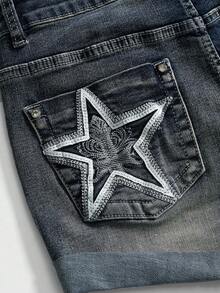 ROMWE Avant 女士Y2K时尚星形牛仔短裤 - 藍色 - 查看 3