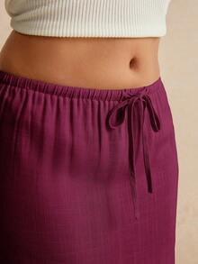 Poéselle Women's Skirt, Floor Length Maxi Skirt, Tie At Waist, Cute Skirt, Low Waist Skirt Long Summer Skirt Women S Maxi Skirt Maroon Skirt Burgundy Skirt - Red Violet - View 4