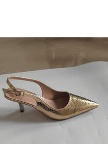 CUCCOO SZL Women's Pointed Toe Buckle Design Fashionable Elegant High Heel Pumps Spring Shoes - Golden snake - View 14