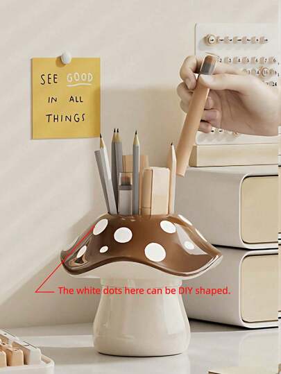 1pc Cute Mushroom Pen Holder, Desktop Storage, Makeup Brush Holder, High-Value Creative Pen Holder For Children, Students, And Offices