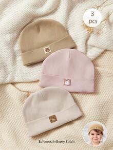 Cozy Pixies 3pcs/Set Newborn Baby Soft Comfortable Animal Pattern Beanies, Suitable For Outdoor Use To Keep Warm - Multicolor - View 1