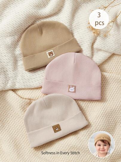 Cozy Pixies 3pcs/Set Newborn Baby Soft Comfortable Animal Pattern Beanies, Suitable For Outdoor Use To Keep Warm And Windproof