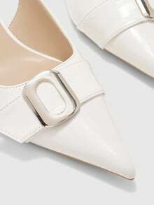 CUCCOO BIZCHIC Women's Pointed Toe Buckle Design Fashionable High Heels, Versatile For Daily Wear - White - View 9