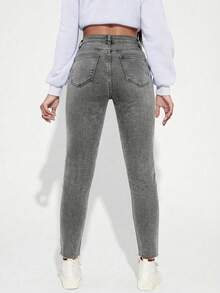 EURMUSE Casual Cropped Skinny Jeans - Light Grey - View 2