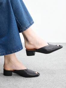 CUCCOO BIZCHIC Giày mules bít mũi, gót chunky màu đen, kiểu dáng đơn giản và đa năng, thích hợp cho công sở và đi làm. - màu đen - Xem 1