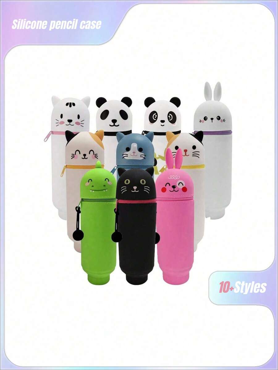 Stand Up Pen Case Transparent PVC Storage Organizer For Office School Supplies - Multicolor - View 1