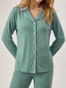 Loomlin Women Binding Detail Homewear Pajama Set - Blue - View 5