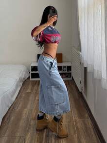 StreetHx 女士浅蓝色宽松休闲牛仔裤，带口袋 - 藍色 - 查看 6