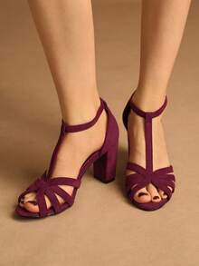 Sandal đế dày hở mũi, màu trơn, thiết kế đan chéo mới năm 2026 dành cho nữ. - Màu Đỏ Sâu - Xem 1