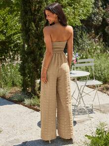 KARISMINA 女士休闲无肩带连体裤，宽松版型，适合日常、度假和旅行 - 杏色 - 查看 2