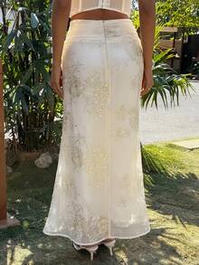 DAZY White Sequin Embroidered Vacation Skirt For Women, Summer - White - View 2