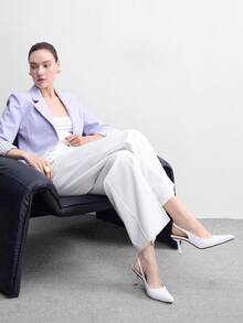CUCCOO BIZCHIC 简约纯色露跟女式高跟鞋，休闲通勤两相宜，圣诞节必备 - 純白色 - 查看 6
