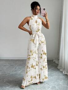 Elenzga 万圣节服装 无袖荷叶领优雅浪漫精致女士阔腿连体裤 - 白色 - 查看 6