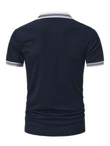 Manfinity Mode Áo polo nam tay ngắn phối màu, kiểu dáng thường ngày, đa năng, phù hợp mặc hàng ngày. - Màu xanh hải quân - Xem 3