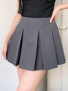 FRIFUL 女士纯灰色百褶短款修身百搭裙 - 灰色 - 查看 1