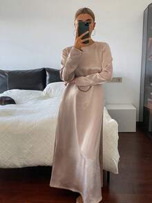 DAZY Satin Shiny Backless Criss-Cross Strap Loose Women Nightgown - White - View 4