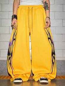 ROMWE MEN Grunge Punk Pantalones de chándal casuales con estampado de colores brillantes para hombres - Amarillo - Ver 1