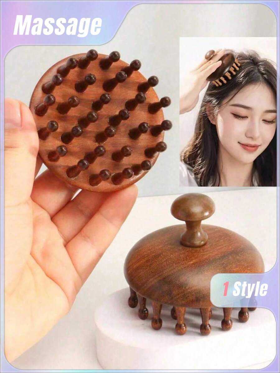 1PC Massage Tickle Relieve And Relax Head Massage Tool Natural Sandalwood Wide Toothed Comb With Scalp Massage Function, Compact, Portable And Durable,Gua Sha,Lymphatic Drainage,Cellulite,Back Scratchers,School,Back To School,Travel,Travel Essentials,Home Essentials,Spa,Massage Tool,Massage,Massager,Spa - Multicolor - View 1