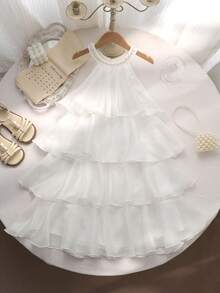 SHEIN 少女可爱白色优雅薄纱装饰夏季连衣裙 - 白色 - 查看 7