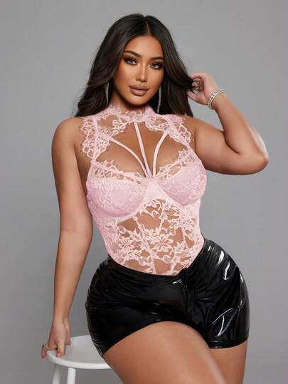 NU&NOW Plus Size Women's Sexy Lace Hollow Out Elastic Knit Casual Top, Fashionable, Elegant, Versatile For Spring/Summer, Suitable For Young Women