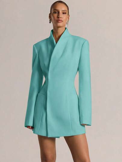 MUSERA فستان بليزر بأكمام طويلة وياقة قمعية وخصر مشدود، مناسب للشتاء والمناسبات اليومية والخروجات الليلية والحفلات والأعراس والضيوف