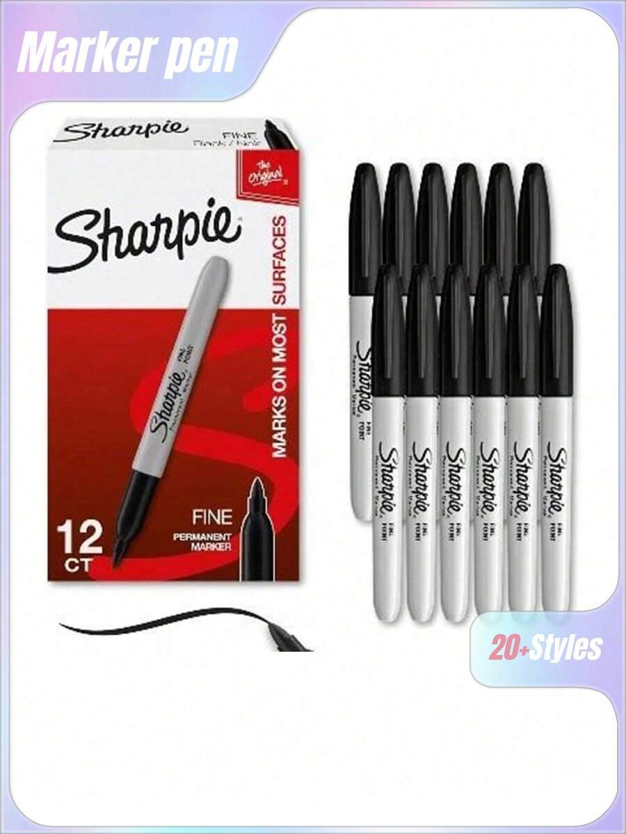 1/2/3/6/12 Bút dạ Sharpie đầu nhọn màu đen, gói 12 chiếc - Bút dạ nhanh khô, chống phai màu, dùng cho gỗ, nhựa, kim loại, giấy - Vẽ cho họa sĩ, viết văn phòng, đồ dùng học tập, tô màu áp phích, quà tặng tinh tế cho học sinh, quà tặng hoàn hảo, trở lại trường học - Bộ - Xem 1