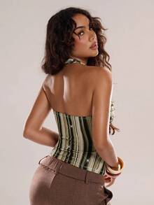 Avantive Áo croptop cổ yếm sọc xanh lá cây phong cách boho cá tính, thích hợp mặc đi biển mùa hè cho nữ, nghỉ xuân, ngày Valentine, thời trang nữ, trang phục đi biển cho nữ, thường ngày, trang trọng, dự tiệc cưới, dịp trang trọng, dịp đặc biệt, thanh lịch, sang trọng, có thể mặc lại, thoải mái, hẹn hò lãng mạn, lễ hội, đi chơi, kỳ nghỉ hè, thường ngày. - màu xanh lá - Xem 2