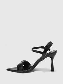 CUCCOO BIZCHIC Black Pointed Toe Buckle Strap Stiletto Mid Heel Elegant Casual Comfortable Slip-On Pumps, Suitable For Work, Commute, Date, Party, Formal Occasions Spring Shoes - Black - View 10