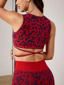 Menodora SHEIN Sport Women's Sexy Leopard Print Pole Dance Dancewear Print Sports Bra Suitable For Pole Dancing And Stage Performance   Red Black Color - Coral Orange - View 2