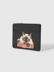 ROMWE Kawaii 纯黑猫头造型卡片包 - 黑色貓 - 查看 3